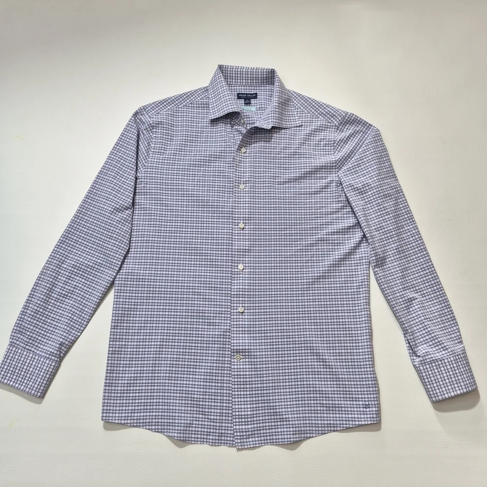 Peter Millar Shirt Purple Blue Plaid Flex Finish Long Sleeve Button Front Mens M - Picture 2 of 7